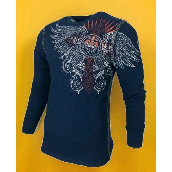 Xtreme Couture by AFFLICTION Men's THERMAL T-Shirt RIVETER Small NWT A118 New - Picture 5 of 6